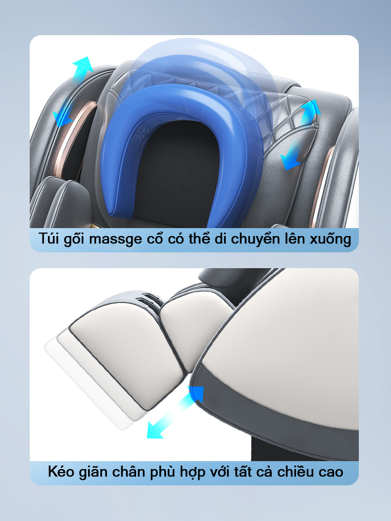 Có thể di chuyển túi khí massage đầu và phần để chân